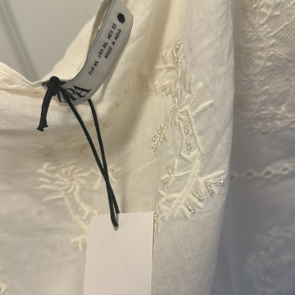 Zara Zw Collection Cream Embroidered Beaded Lace Top - Picture 8 of 10
